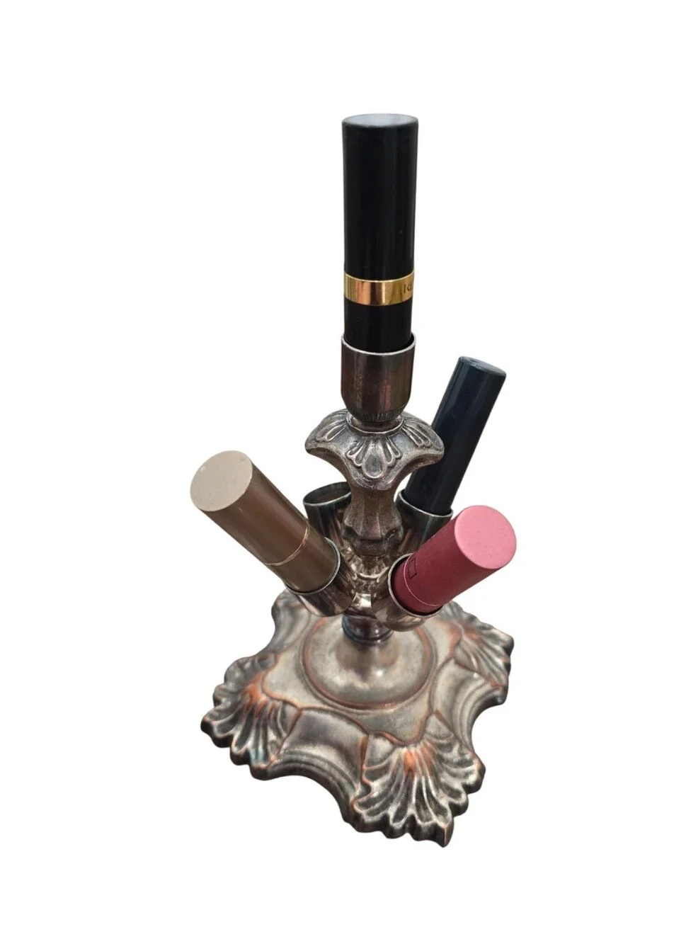 Vintage Silver Plated Lipstick Holder Candelabra